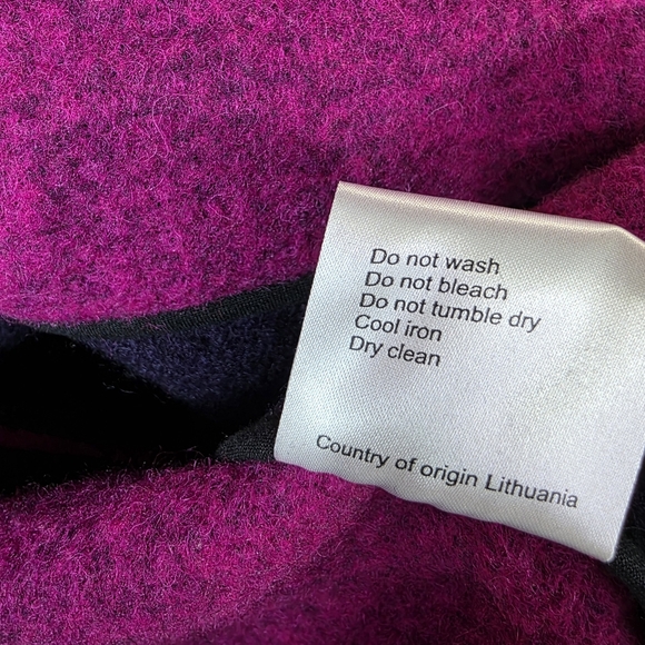 Marimekko collarless Pink and Dark Blue Wool snapbutton Coat - Picture 10 of 12